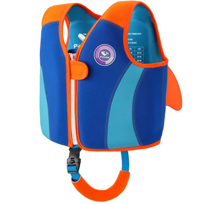 Picture of Pottwal Swim Vest for Kids - Swim Jacket for 2-3 Years (33-40LBS) - Buoyancy Aid Made of Neoprene & EPE - with Adjustable Crotch Strap - Blue Orange