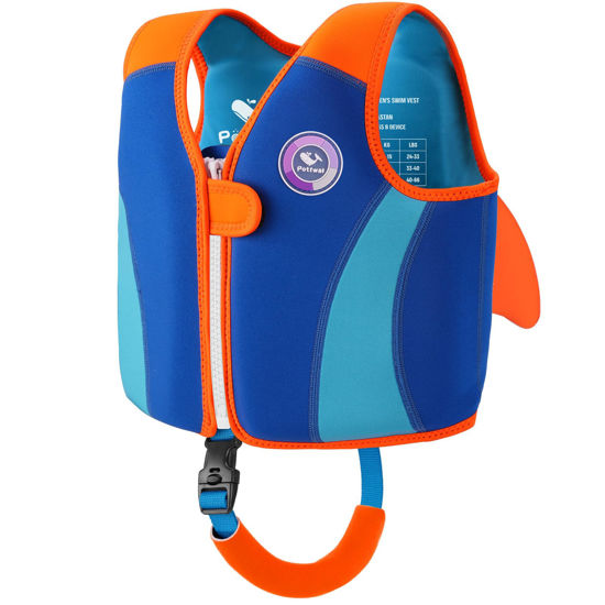 Picture of Pottwal Swim Vest for Kids - Swim Jacket for 2-3 Years (33-40LBS) - Buoyancy Aid Made of Neoprene & EPE - with Adjustable Crotch Strap - Blue Orange