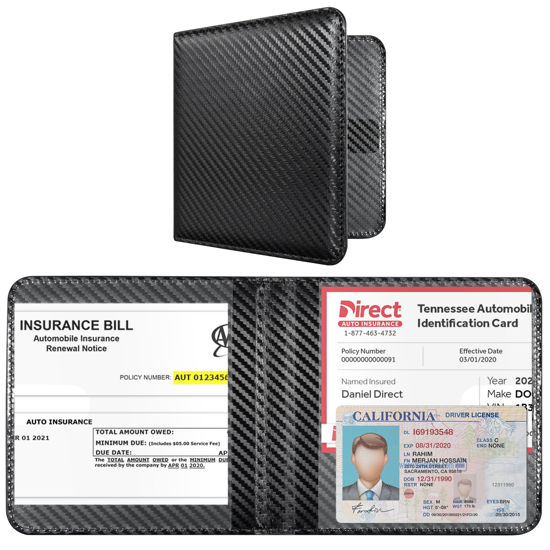 Picture of CoBak Car Registration and Insurance Holder - Vehicle Glove Box Car Organizer, Auto Truck Comparment Accessories Case for Essential Document, Driver License, Cards (Black Woven Pattern)