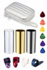 Picture of SUNLP 3 Pieces Medium Guitar Slides (Include 2 Colors Stainless Steel, 1 Pieces Glass), 6 Pieces Guitar Picks and 4 Pieces Plastic Thumb & Finger Picks in Zipper box