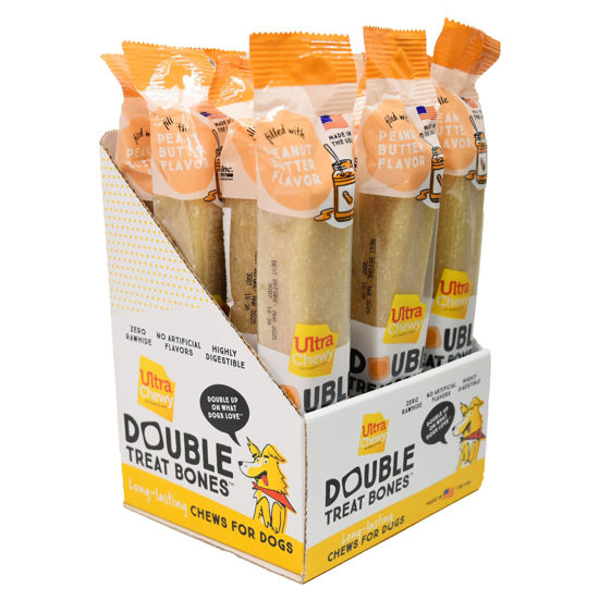 Picture of Ultra Chewy Peanut Butter Double Treat Bones: Long-Lasting Dog Treats Made in USA for Large and Small Breeds, Highly Digestible, Ideal for Aggressive Chewers (12 Count)