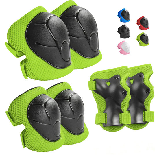 Picture of Kids Protective Gear Set Wemfg Knee Pads for Kids 7-13 Years Toddler Knee and Elbow Pads with Wrist Guards 3 in 1 for Skating Cycling Bike Rollerblading Scooter(Green)