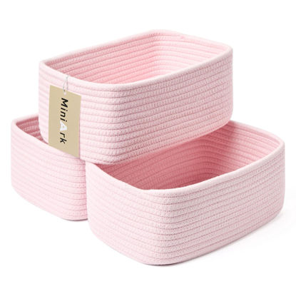 Picture of MiniArk Shelf Storage Baskets for Organizing | Closet Organizer Bins | Small Baskets | Toy Basket | Cute Decorative Basket | Cube Storage Bin | Woven Rope Basket | 11.5×7.5×4.7” | 3 Packs Light Pink