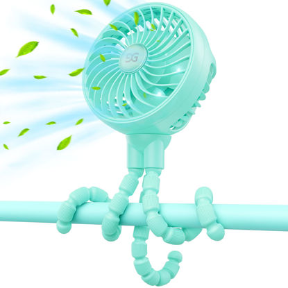 Picture of GUSGU Stroller Fan Clip on for Baby, Flexible Tripod & Rechargeable Battery, Small Personal Fan, Mini Portable Fan for Travel, Handheld, Car (Green)