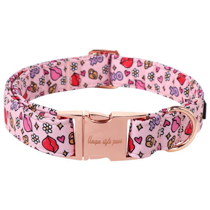 Picture of Unique style paws Valentine's Day Dog Collar Metal Buckle Collar XO Red Lips Gift for Small Medium Large Boys Girls Dogs Wedding