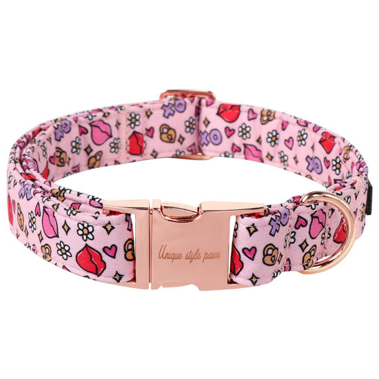 Picture of Unique style paws Valentine's Day Dog Collar Metal Buckle Collar XO Red Lips Gift for Small Medium Large Boys Girls Dogs Wedding