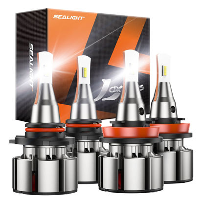 Picture of SEALIGHT 9005 H11 Bulbs Combo 2024 Upgraded, 800% Super Bright L2 9005/HB3 H11/H8/H9 Hi/Lo Bulbs with 15000RPM Cooling Fan, 5 Min Plug-N-Play, Powersports Accessory Lights, Pack of 4
