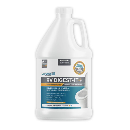 Picture of Unique RV Digest-It+ Extra-Strength Ultra-Concentrate Black Tank Treatment for RVs - Gallon Refill - 128 RV Toilet Treatments, Eliminates Smells, Liquefies Waste, CA Compliant 128 oz.