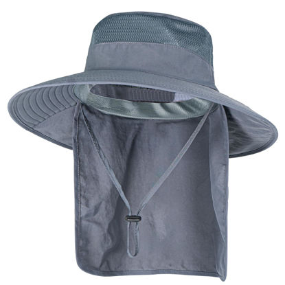 Picture of Sun Hats for Men Women Fishing Hat UPF 50+ Breathable Wide Brim Bucket Hats Summer UV Protection Safari Hat with Neck Flap Dark Grey
