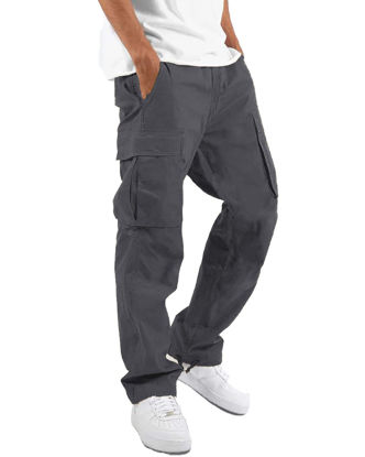 Picture of LYRXXX Men's Casual Cargo Pants Hiking Pants Workout Joggers Sweatpants for Men,Dark Grey,S