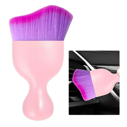 Picture of Ziciner Car Detailing Brush, Curved Soft Bristles Auto Removal Dust Collectors, Universal Vehicle Dashboard, Air Conditioner Vents etc Interior Cleaning Tool Accessory (Pink/Purple)