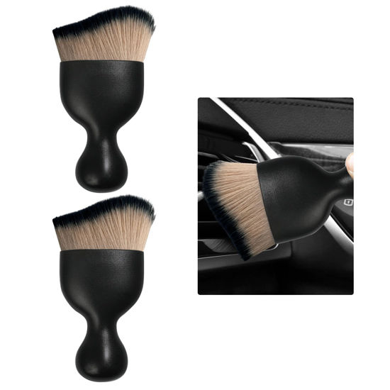 Picture of Ziciner 2 PCS Car Detailing Brush, Curved Soft Bristles Auto Removal Dust Collectors, Universal Vehicle Dashboard, Air Conditioner Vents etc Interior Cleaning Tool Accessory (Brown/Black)