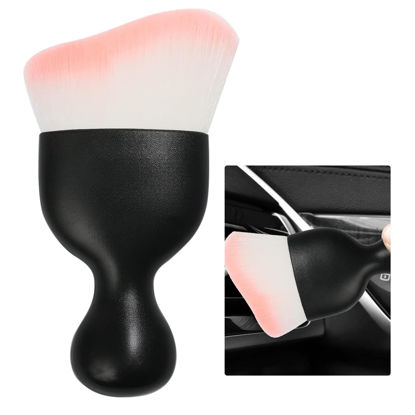 Picture of Ziciner Car Detailing Brush, Curved Soft Bristles Auto Removal Dust Collectors, Universal Vehicle Dashboard, Air Conditioner Vents etc Interior Cleaning Tool Accessory (White/Pink)