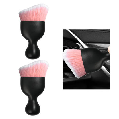 Picture of Ziciner 2 PCS Car Detailing Brush, Curved Soft Bristles Auto Removal Dust Collectors, Universal Vehicle Dashboard, Air Conditioner Vents etc Interior Cleaning Tool Accessory (Pink/White)