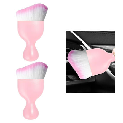 Picture of Ziciner 2 PCS Car Detailing Brush, Curved Soft Bristles Auto Removal Dust Collectors, Universal Vehicle Dashboard, Air Conditioner Vents etc Interior Cleaning Tool Accessory (Pink/Pink)