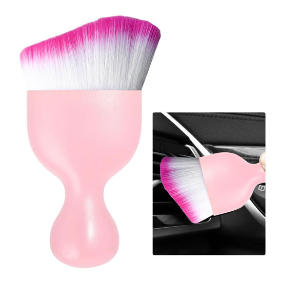 Picture of Ziciner Car Detailing Brush, Curved Soft Bristles Auto Removal Dust Collectors, Universal Vehicle Dashboard, Air Conditioner Vents etc Interior Cleaning Tool Accessories (Pink/White/Red)