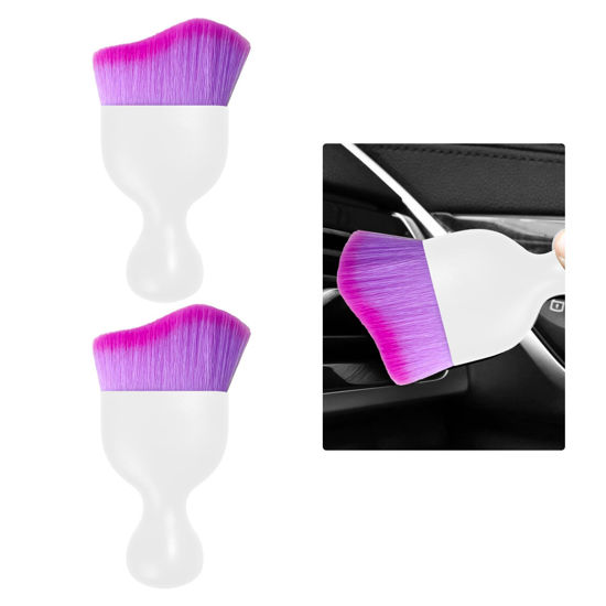 Picture of Ziciner 2 PCS Car Detailing Brush, Curved Soft Bristles Auto Removal Dust Collectors, Universal Vehicle Dashboard, Air Conditioner Vents etc Interior Cleaning Tool Accessory (White/Purple)