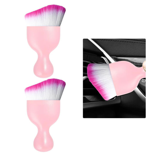 Picture of Ziciner 2 PCS Car Detailing Brush, Curved Soft Bristles Auto Removal Dust Collectors, Universal Vehicle Dashboard, Air Conditioner Vents etc Interior Cleaning Tool Accessories (Pink/White/Red)