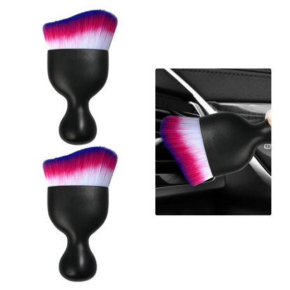 Picture of Ziciner 2 PCS Car Detailing Brush, Curved Soft Bristles Auto Removal Dust Collector, Universal Vehicle Dashboard, Air Conditioner Vents, Computer etc Interior Cleaning Tool Accessories(White/Red/Blue)