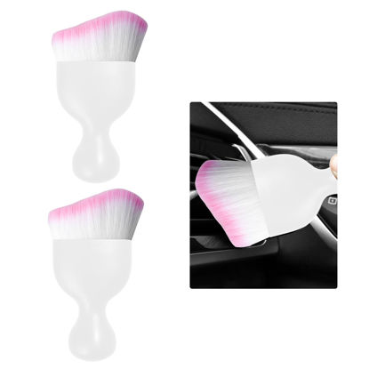 Picture of Ziciner 2 PCS Car Detailing Brush, Curved Soft Bristles Auto Removal Dust Collectors, Universal Vehicle Dashboard, Air Conditioner Vents etc Interior Cleaning Tool Accessory (White/White/Pink)