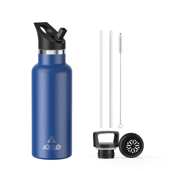 Picture of Stainless Steel Double Wall Water Bottles 17oz, Vacuum Insulated Bottle With Straw Lid, Insulated Water Bottle Keeps Water Cold for 24 Hours, Hot for 12 Hours, Hiking, Sports