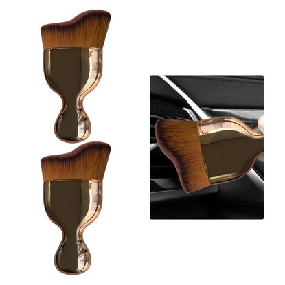Picture of Ziciner 2 PCS Car Detailing Brush, Curved Soft Bristles Auto Removal Dust Collectors, Universal Vehicle Dashboard, Air Conditioner Vents etc Interior Cleaning Tool Accessory (Rose Golden)