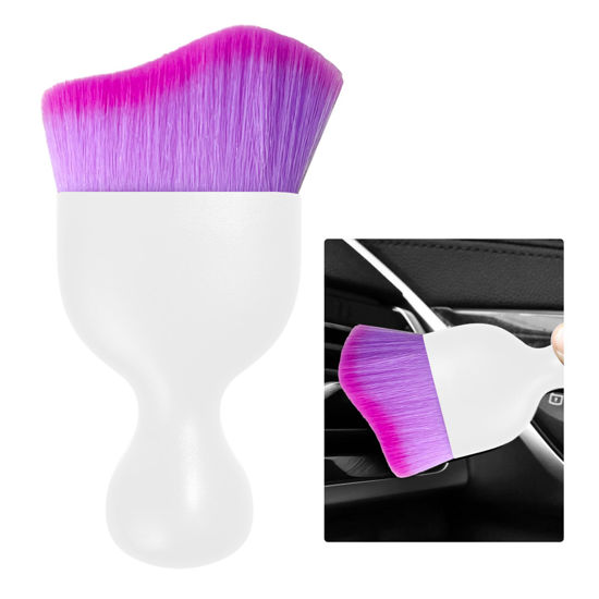 Picture of Ziciner Car Detailing Brush, Curved Soft Bristles Auto Removal Dust Collectors, Universal Vehicle Dashboard, Air Conditioner Vents etc Interior Cleaning Tool Accessory (White/Purple)