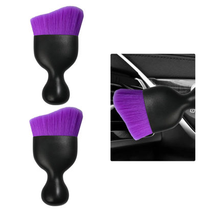 Picture of Ziciner 2 PCS Car Detailing Brush, Curved Soft Bristles Auto Removal Dust Collectors, Universal Vehicle Dashboard, Air Conditioner Vents etc Interior Cleaning Tool Accessories (Pure Purple)