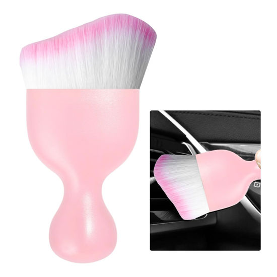 Picture of Ziciner Car Detailing Brush, Curved Soft Bristles Auto Removal Dust Collectors, Universal Vehicle Dashboard, Air Conditioner Vents etc Interior Cleaning Tool Accessory (Pink/Pink)
