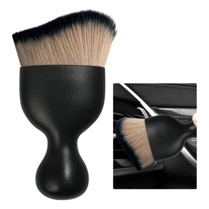 Picture of Ziciner Car Detailing Brush, Curved Soft Bristles Auto Removal Dust Collectors, Universal Vehicle Dashboard, Air Conditioner Vents etc Interior Cleaning Tool Accessory (Brown/Black)
