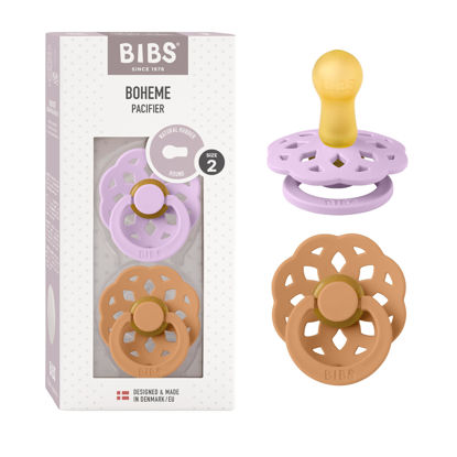 Picture of BIBS Pacifiers - Boheme Collection | BPA-Free Baby Pacifier | Made in Denmark | Set of 2 Violet Sky/Pumpkin Color Premium Soothers | Size 6-18 Months