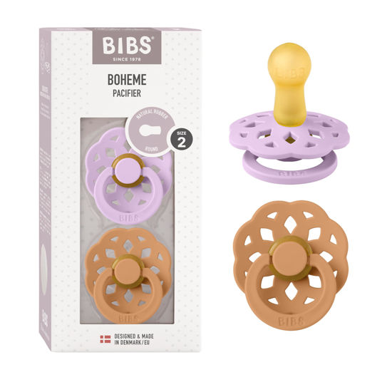 Picture of BIBS Pacifiers - Boheme Collection | BPA-Free Baby Pacifier | Made in Denmark | Set of 2 Violet Sky/Pumpkin Color Premium Soothers | Size 6-18 Months
