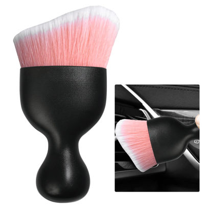 Picture of Ziciner Car Detailing Brush, Curved Soft Bristles Auto Removal Dust Collectors, Universal Vehicle Dashboard, Air Conditioner Vents etc Interior Cleaning Tool Accessory (Pink/White)