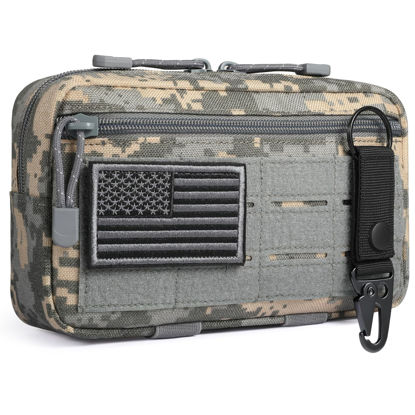 Picture of FRTKK Tactical Molle Admin Pouch Utility Laser Cut EDC Tool Pouch Bag Horizontal Modular Pouches Include US Flag Patch and Keychain (ACU)