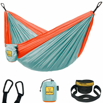 Picture of Wise Owl Outfitters Kids Hammock - Small Camping Hammock, Kids Camping Gear w/Tree Straps and Carabiners for Indoor/Outdoor Use, Kid Size Cloud Blue & Tangerine