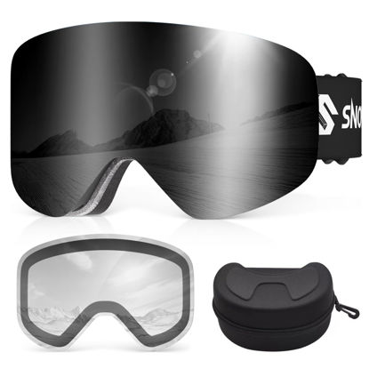 Picture of Snowalva Ski Goggles, Frameless OTG Snowboard Goggles with 2 UV400 Magnet Ski Lenses for Men & Women, Valentine's Day Gifts