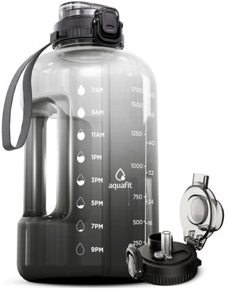 Picture of AQUAFIT 64 oz Water Bottle with Time Marker - Straw & Chug Lid - BPA Free Big Water Bottle with Straw - Gym Water Bottle with Handle - Gallon Water Jug (64 oz, Midnight Gray)