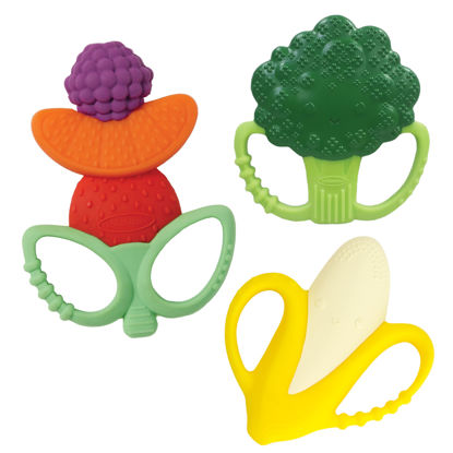Picture of Infantino Farmers Market Teether Gift Set - Set of 3 BPA-Free Fruit & Veggie Textured Silicone Teethers for Soothing Sore Gums, Multicolor