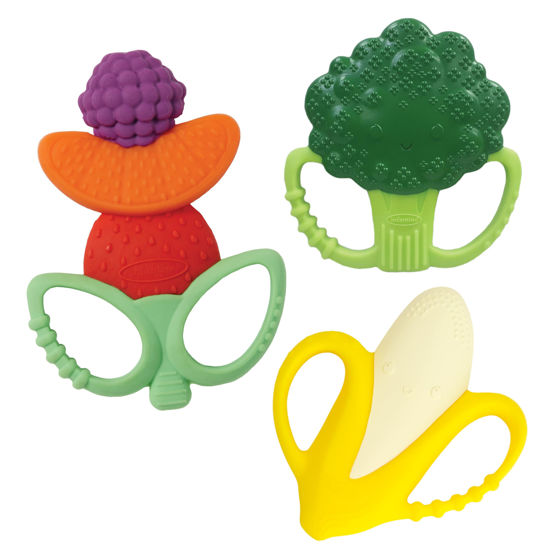 Picture of Infantino Farmers Market Teether Gift Set - Set of 3 BPA-Free Fruit & Veggie Textured Silicone Teethers for Soothing Sore Gums, Multicolor