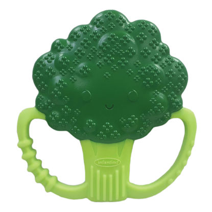 Picture of Infantino Lil' Nibbles Textured Silicone Baby Teether - Sensory Exploration and Teething Relief with Easy to Hold Handles, Green Broccoli, 0+ Months