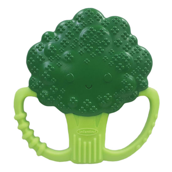 Picture of Infantino Lil' Nibbles Textured Silicone Baby Teether - Sensory Exploration and Teething Relief with Easy to Hold Handles, Green Broccoli, 0+ Months