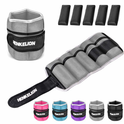 Picture of Henkelion 1 Pair 10 Lbs Adjustable Ankle Weights For Women Men Kids, Strength Training Wrist Weights Ankle Weights Set For Gym, Fitness Workout, Running, Lifting Exercise Leg Weights - each 5 Lbs Grey
