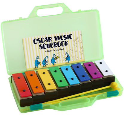 Picture of MINIARTIS Glockenspiel Xylophone | Educational Music Toys for Toddlers | 8 Notes Colorful Resonator Bells for Kids with 15 Songbook & Green Case | Great Birthday Gift for Children