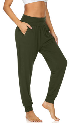 Picture of UEU Women's High Waisted Yoga Pants Super Soft Joggers Loose Fitting Fit Juniors Workout Lounge Sweats Jogging Pants with Pockets(ArmyGreen,L)