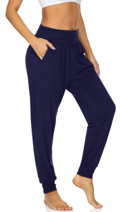 Picture of UEU Women's Soft Yoga Super Soft Joggers Pants High Waisted Casual Loose Fitting Sweatpants Comfy Lounge Pants with Pockets(Navy,L)