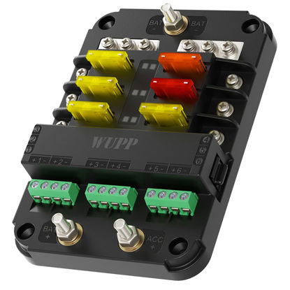 Picture of WUPP 12V Fuse Block with Relay, Automotive 6 Circuits Fuse and Relay Box With ACC Interface, Universal Fuse Block and Relay Kit for Cars Trucks Marine Boat