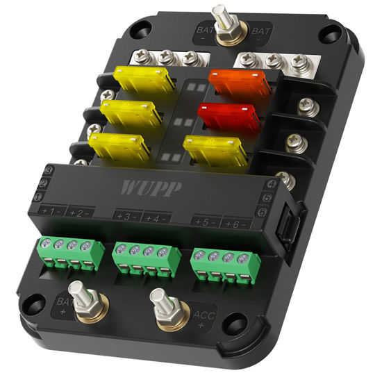 Picture of WUPP 12V Fuse Block with Relay, Automotive 6 Circuits Fuse and Relay Box With ACC Interface, Universal Fuse Block and Relay Kit for Cars Trucks Marine Boat