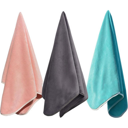 Picture of Wuwahold Microfiber Gym Towels Bigger Size Super Soft for Exercise Fitness, Sports, Workout, 380-GSM 15-Inch x 31-Inch Quick-Drying Towels (Pure Teal-Pink-Grey, 3 Pack)