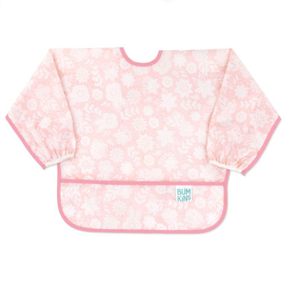 Picture of Bumkins Sleeved Bib for Girl or Boy, Baby and Toddler for 6-24 Mos, Essential Must Have for Eating, Feeding, Baby Led Weaning Supplies, Long Sleeve Mess Saving Food Catcher, Soft Fabric, Lace Pink