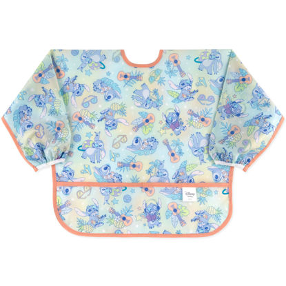 Picture of Bumkins Disney Sleeved Bib for Girl or Boy, Baby and Toddler for 6-24 Mos, Essential Must Have for Eating, Feeding, Baby Led Weaning Supplies, Long Sleeve Mess Saving Food Catcher, Aloha Stitch